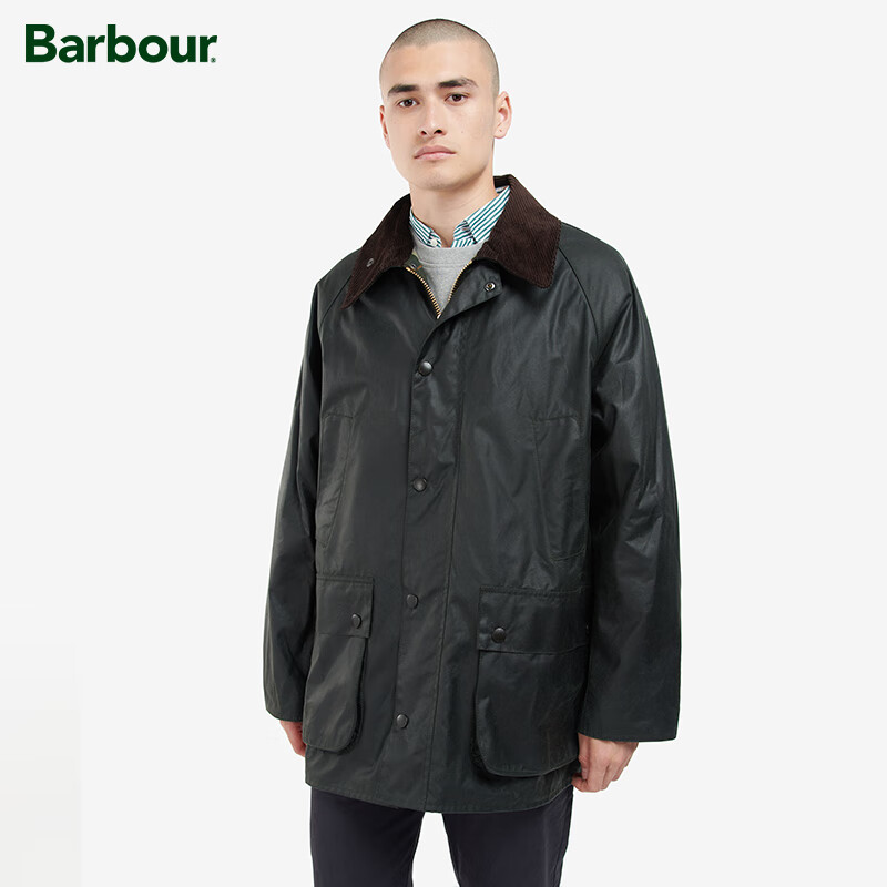 Barbour OS Bedale男士四季寬松6OZ燈芯絨領(lǐng)油蠟夾克 鼠尾草綠 -xx68 S (34)
