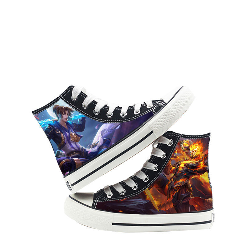涂鸦帆布鞋王者荣耀动漫帆布鞋高帮男女儿童鞋学生鞋子春季韩版潮流