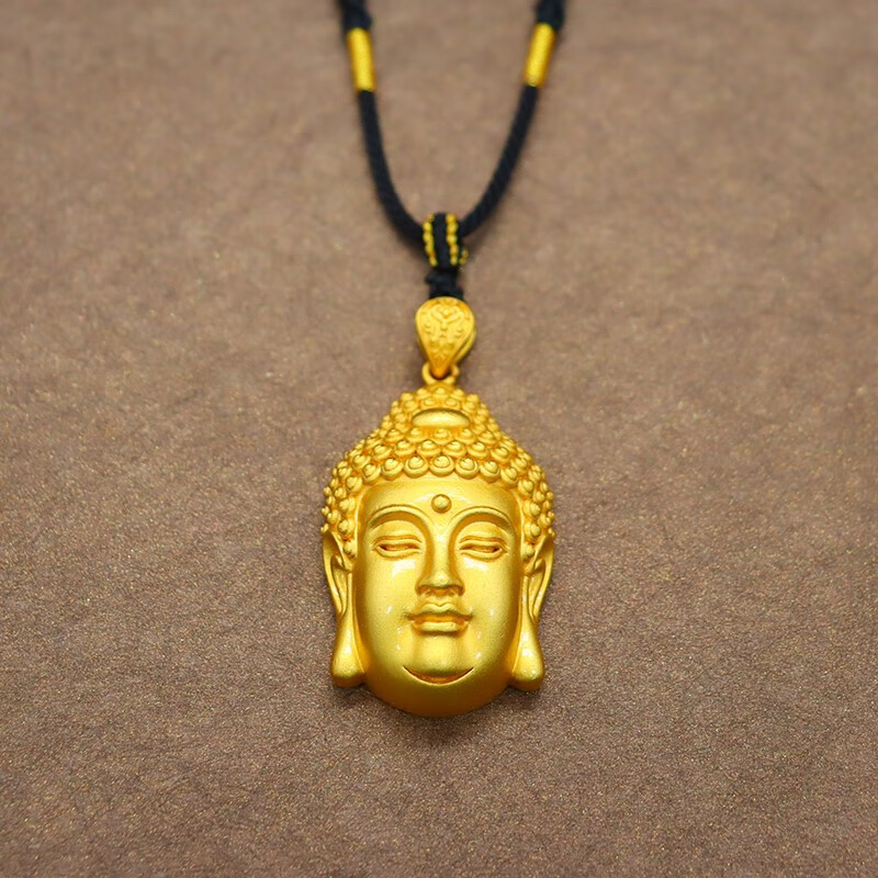 帛灵越南沙金男女款佛头吊坠色编绳项链护身符转运本命佛挂坠礼物