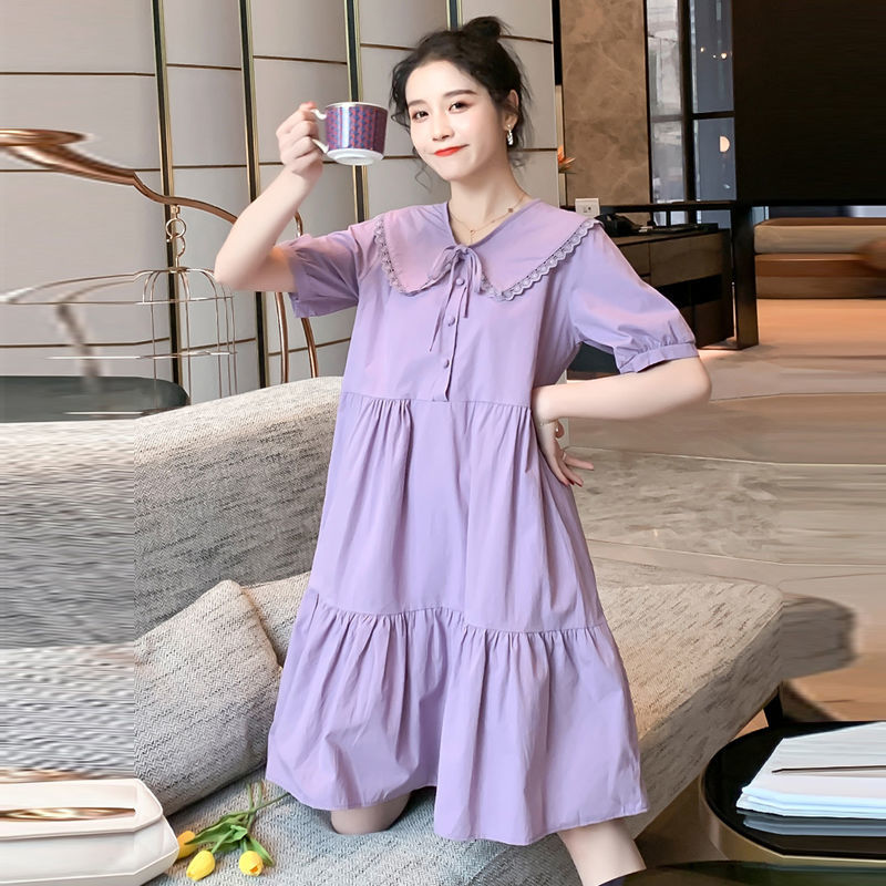 索宛亦(suowanyi)孕妇连衣裙夏装2021夏季新款时尚娃娃领宽松气质外出