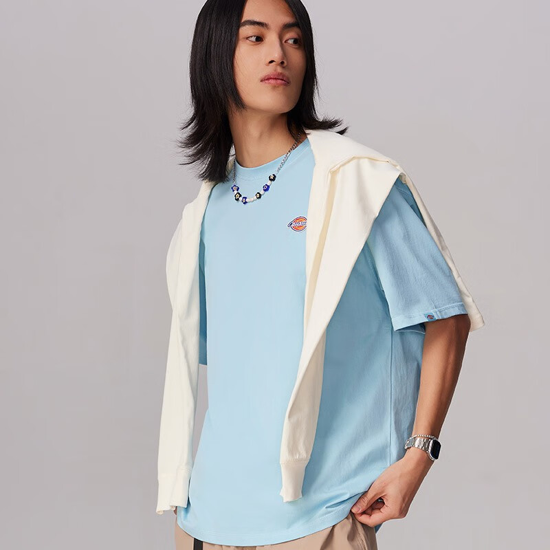 【商场同款】简约小logo全棉短袖男女t恤多色可选dk010991 n 晴空蓝 s