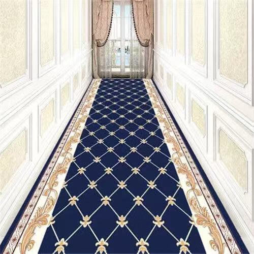奈柚走廊地毯过道家用玄关欧式中式地垫3D卷材酒店宾馆房间可裁剪定制 花边菱形蓝 宽180厘米 需要几米拍几件