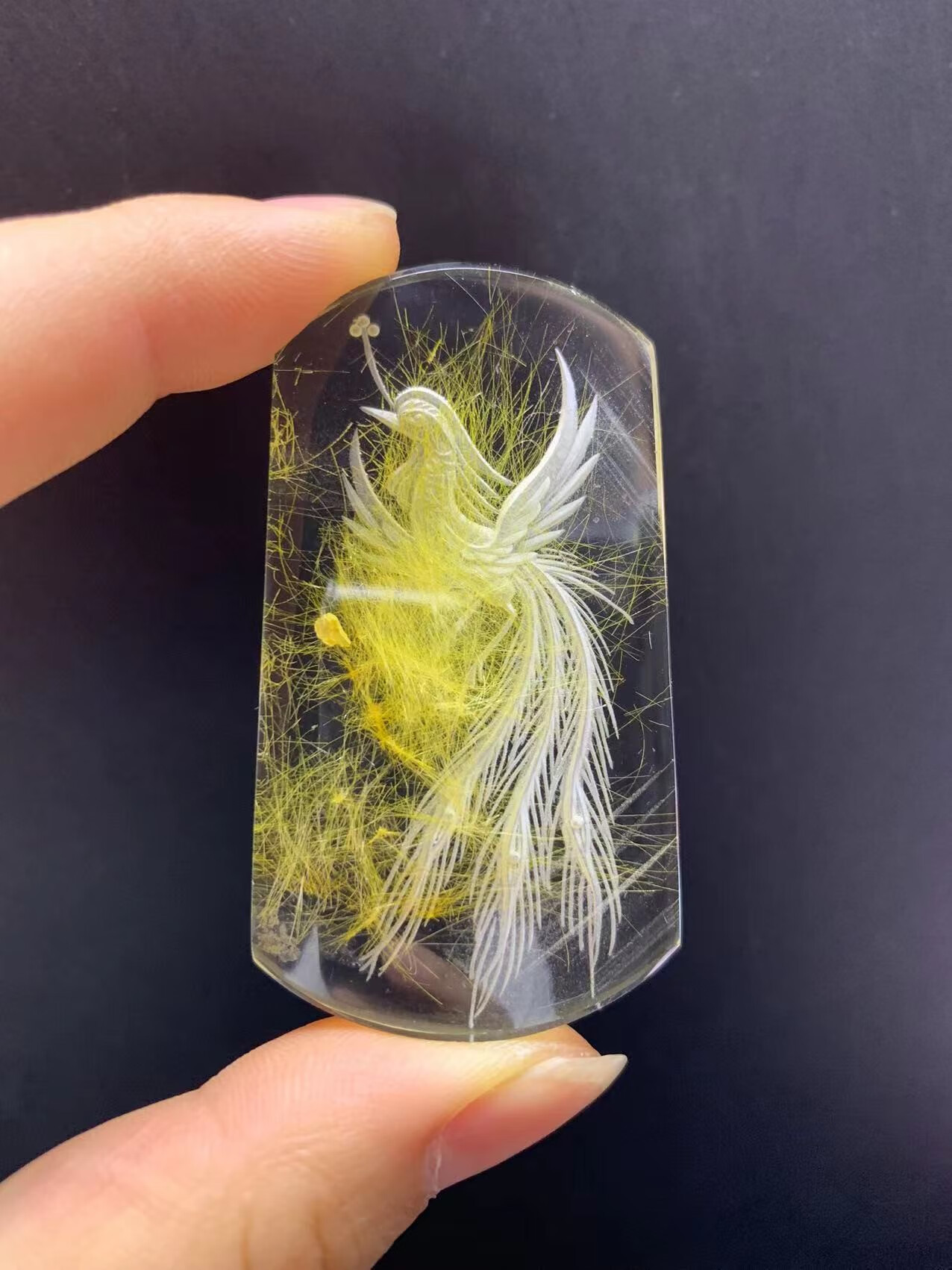 gmay 彩幽灵金发晶内雕刻阴雕凤凰吊坠 毛衣链车挂项链男女饰品礼物