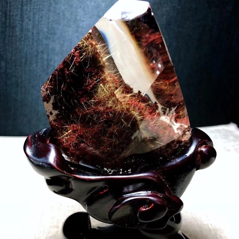 君政收藏红幽灵发晶共生原石摆件晶体透沏原汁原味家居摆设美观大方