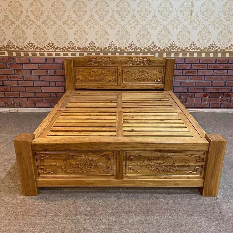 榆木床全实木纯实木床硬板床双人床老榆木实木床双人原木现代简 款式1