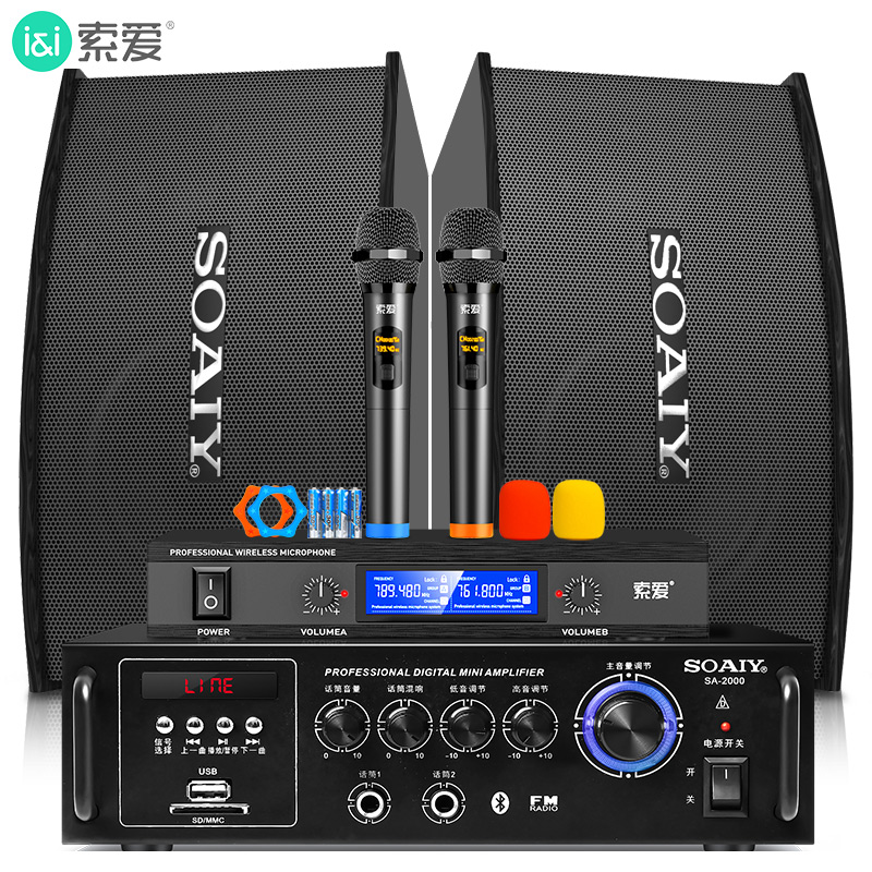 索爱（soaiy） M6 H款卡包套装 家庭影院KTV音响套装家用商用会议设备卡拉ok专业功放机低音炮蓝牙音箱