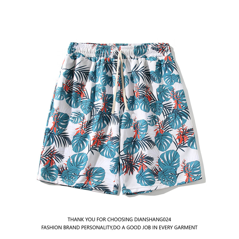 布须曼椰树沙滩花裤衩男士夏季三亚度假冰丝五分裤夏威夷速干可下水