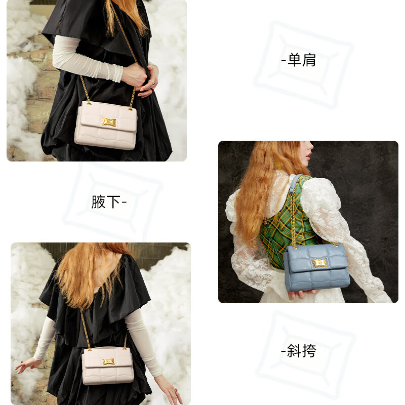 欧时纳(JUST STAR)包包女包2024新款时尚百搭高级感链条包出行通勤简约单肩斜挎包 冰纯蓝