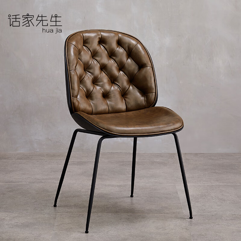 話家先生 loft工業(yè)風(fēng)椅子靠背鐵藝椅子簡約家用餐桌椅美式復(fù)古輕奢皮質(zhì)餐椅創(chuàng)意設(shè)計(jì)師甲殼蟲軟包洽談椅 復(fù)古橄欖色