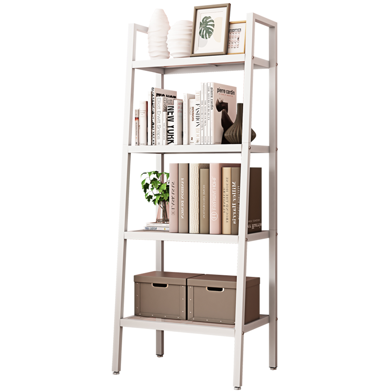 格米森梵简易书架落地置物架客厅书柜卧室小书架学生绘本图书杂志收纳架现代简约铁艺床头书橱 【加厚加高款】ZW62 白四层