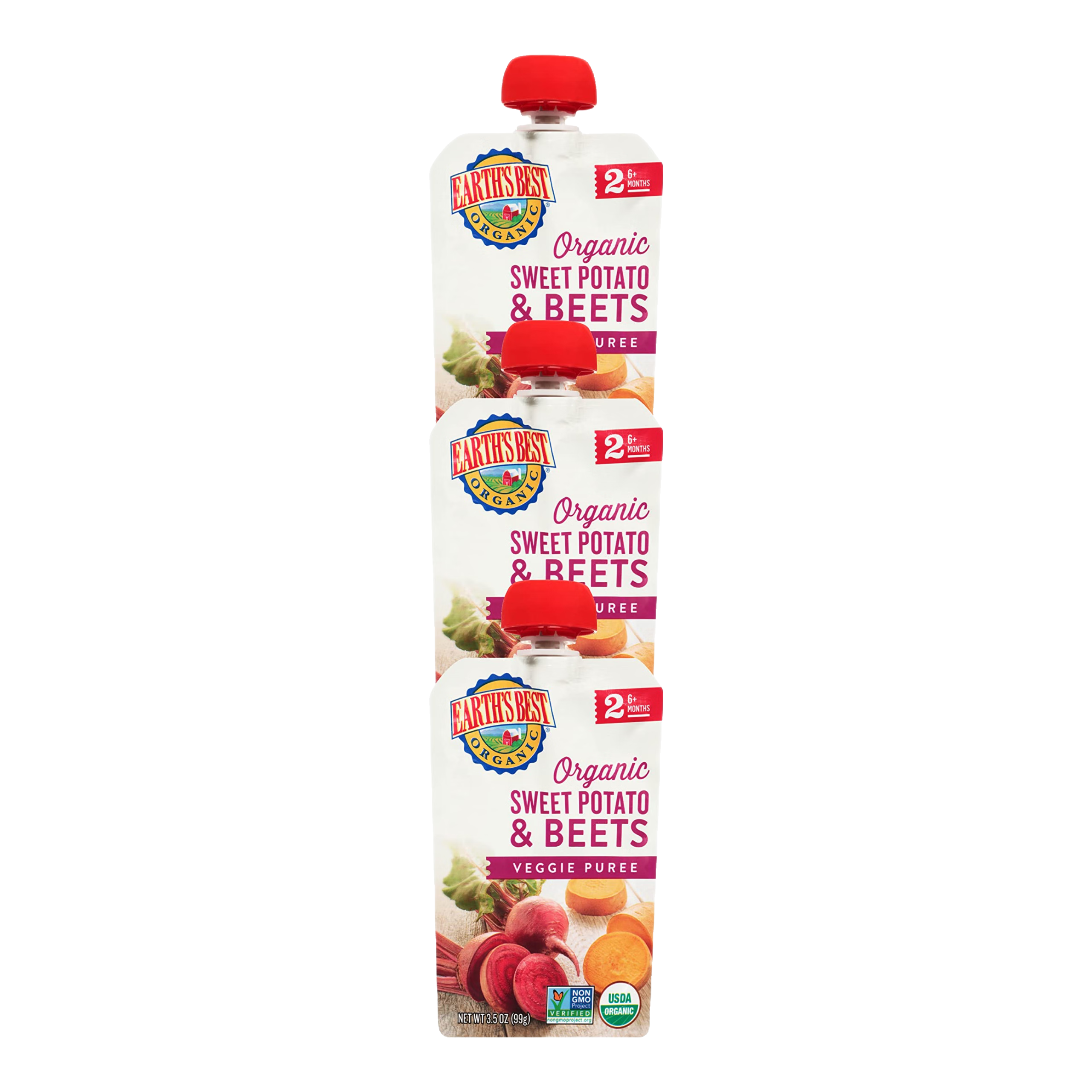 愛(ài)思貝(EARTH'S BEST) 有機嬰兒輔食蔬菜泥吸嘴袋 6月齡+ 紅薯甜菜泥 99g x12袋