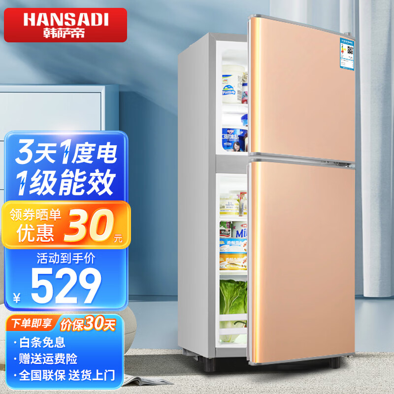 韩萨帝(hansadi)【送货上门 实标冰箱】双门小冰箱家用小型迷你宿舍