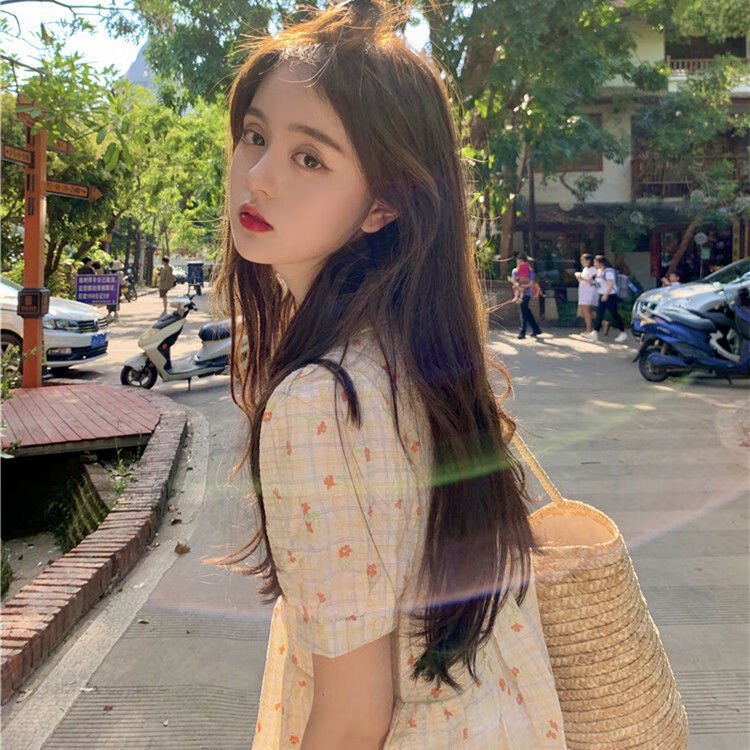 qtxrcz连衣裙学生中长款夏天女娃娃领新款女小清新甜美温柔初恋可爱