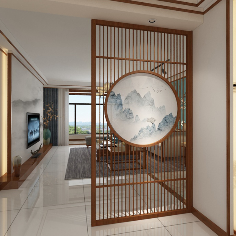 modx定制屏风隔断墙客厅玄关入户门厅简约现代装饰中式办公室实木格栅