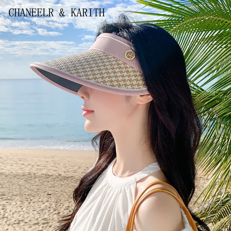 CHANEELR & KARITH防晒帽女2026新款夏季户外骑行旅游空顶太阳帽遮阳帽草编大帽檐女 黑色 M56-58cm
