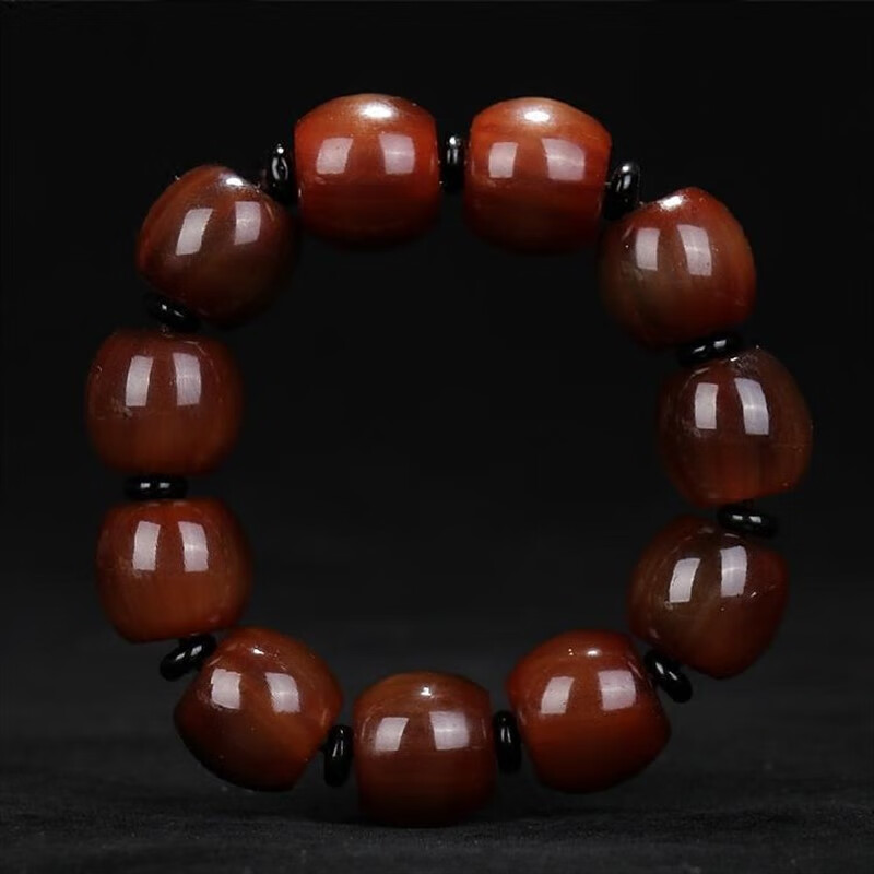 石俞记 天然山龟手串山龟壳酒红色佛珠手链 把玩男女款 桶珠20mm