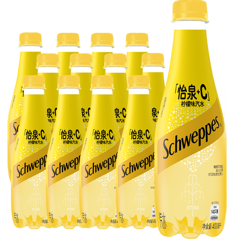 Schweppes 怡泉 可口可乐（Coca-Cola）怡泉 Schweppes +C 柠檬味汽水 碳酸饮料 400ml*12瓶整箱装