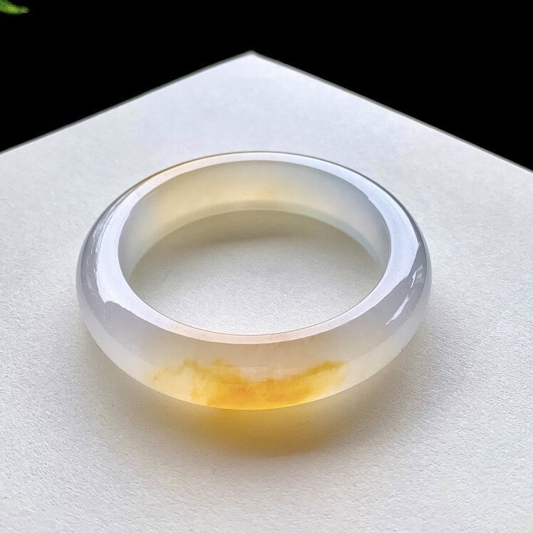 锦鼎  冰种黄翡翡翠手镯缅甸天然a货飘黄花宽版玉镯子玉手镯女款