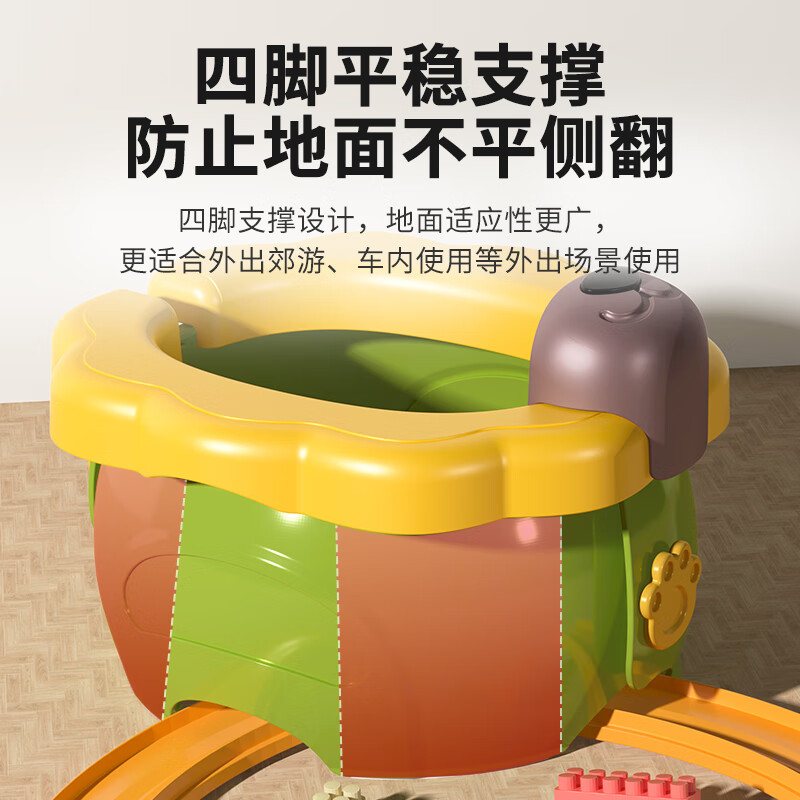 宝润丝(PIERIDES)儿童外出折叠马桶便携式小孩尿壶香蕉狮子男女宝宝旅行坐便器 雨林绿 马桶+1个收纳袋 20个清洁袋