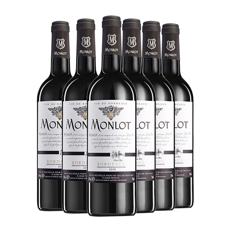 梦陇（Monlot）法国波尔多佳酿干红葡萄酒750ml*6瓶 整箱装 