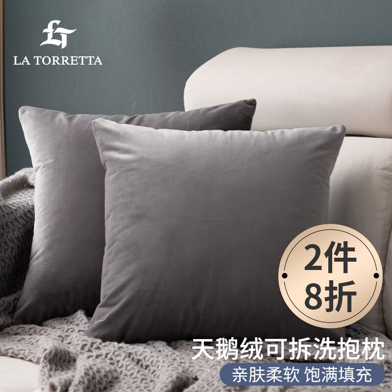 La Torretta 抱枕靠垫 办公室腰枕靠枕床头简约可拆洗纯色天鹅绒沙发垫 灰属于什么档次？