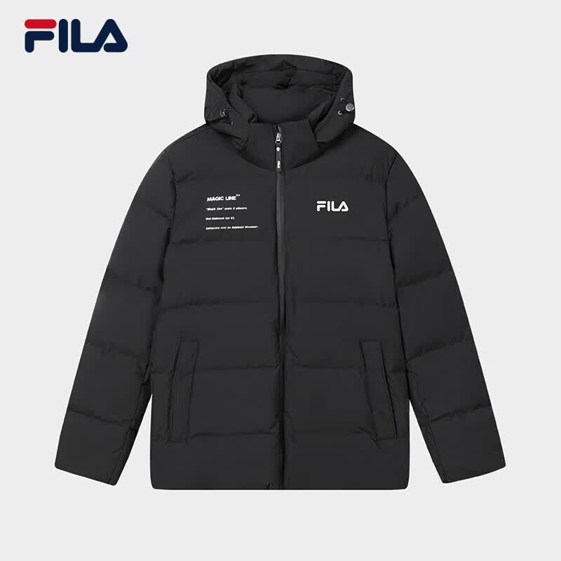 京东百亿补贴,限尺码:fila 斐乐 男款连帽羽绒服 f51m349901abk