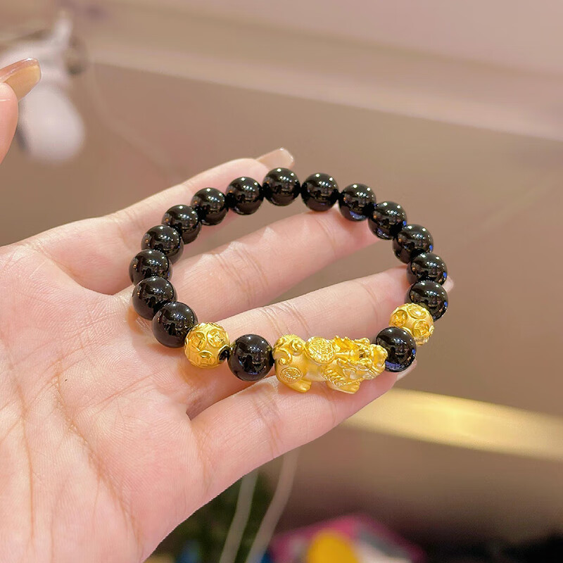 瑞諾黃金貔貅手鏈男新款足金999黑曜石手串生日禮物送男友 黃金貔貅手鏈/金重約3g
