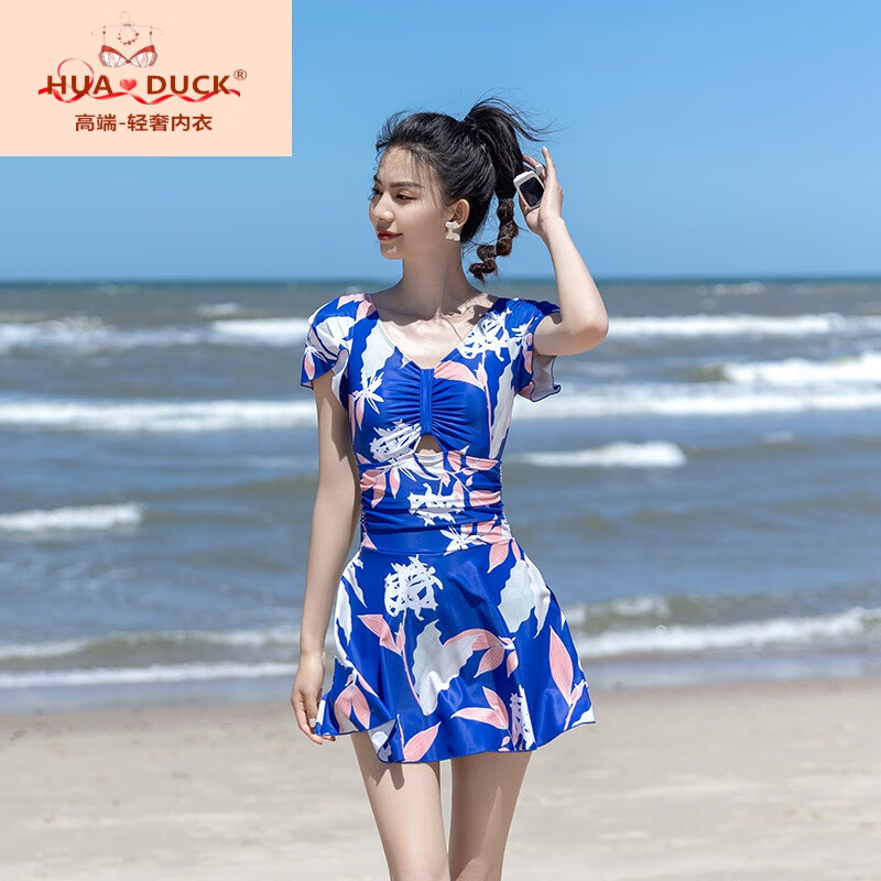hua · duck品牌轻奢国际女士游泳衣日系连体裙大码泳衣女新款遮肉