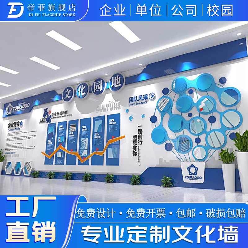 帝菲企业文化墙公司简介立体3d墙贴设计制作办公室品牌形象背景墙定制