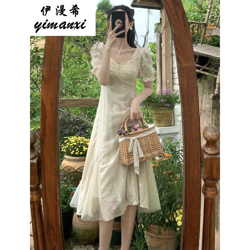 伊漫希雪纺连衣裙初恋系温柔气质白色可甜可盐辣妹穿搭夏天衣服温柔风