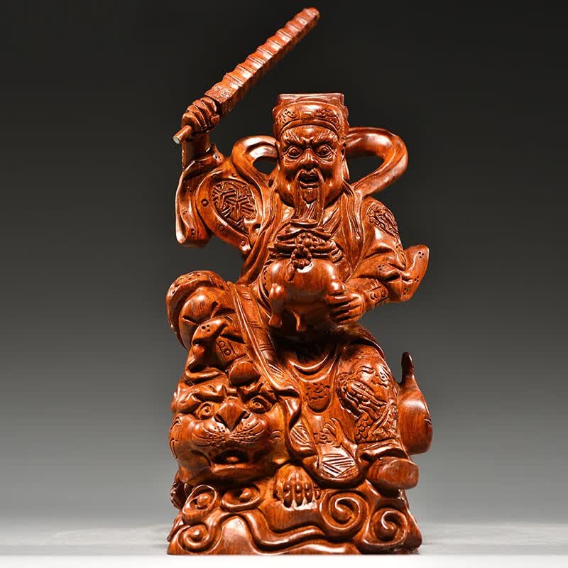 仙纵花梨木雕赵公明骑虎神像摆件实木财神家居客厅玄关办公装饰工艺品