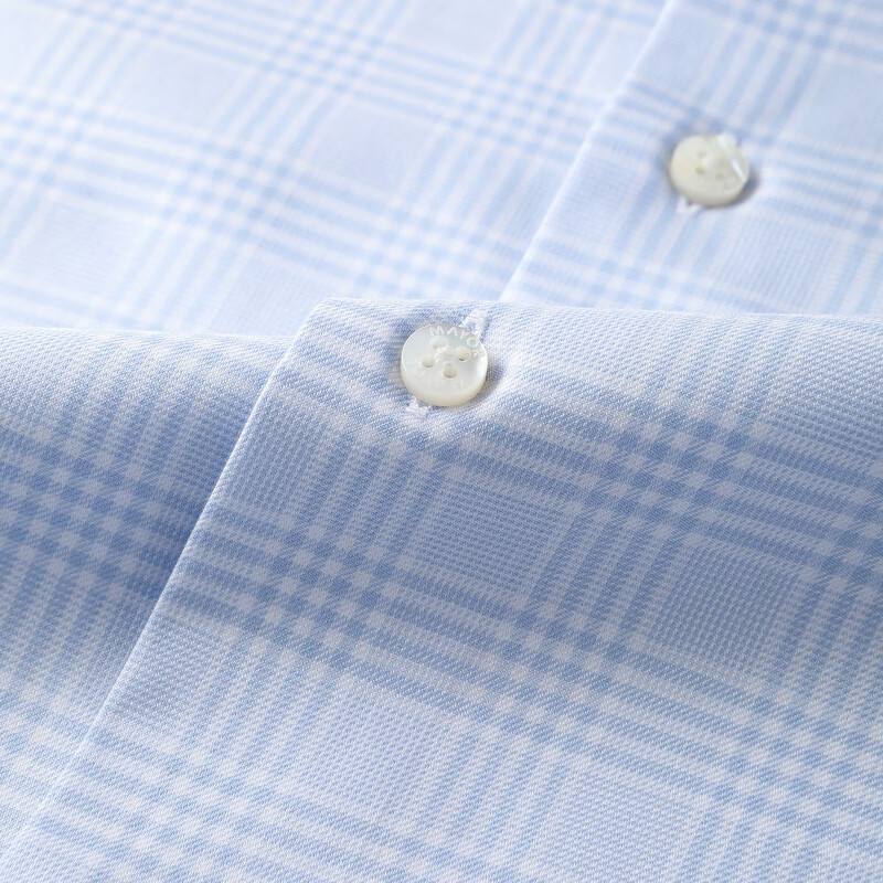 MAYOR男装 ALUMO全棉免熨蓝色格子长袖男衬衫 浅蓝 41