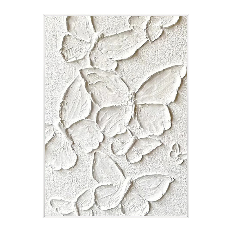 纯手绘油画客厅奶油风入户玄关装饰画抽象立体肌理画白色挂画 蝴蝶 无