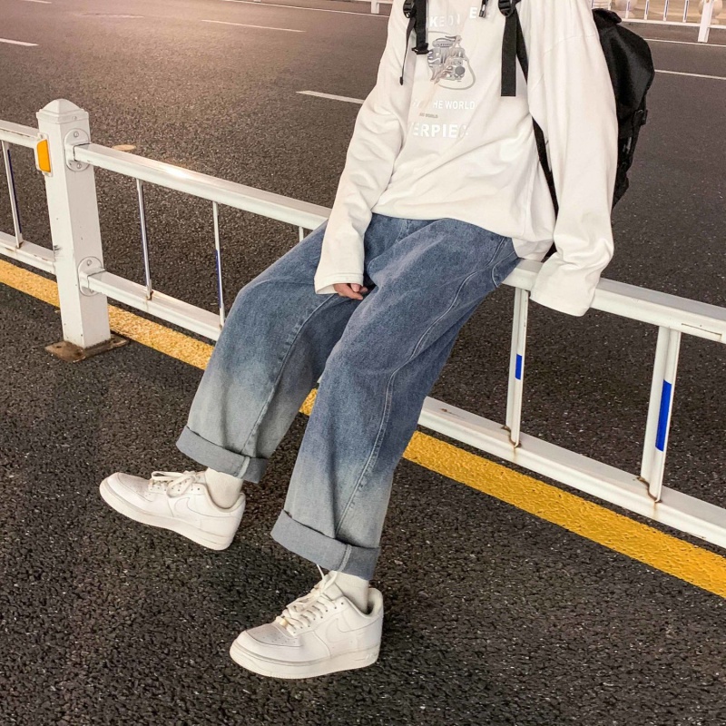 nasalike渐变色牛仔裤男百搭大码阔腿长裤子直筒宽松春季痞帅潮流