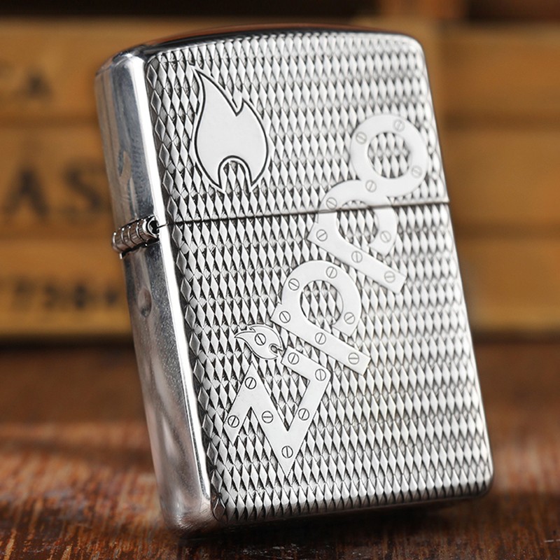之宝(zippo)防风打火机珍藏925纯银盔甲机 机械螺栓 zippo火焰标志