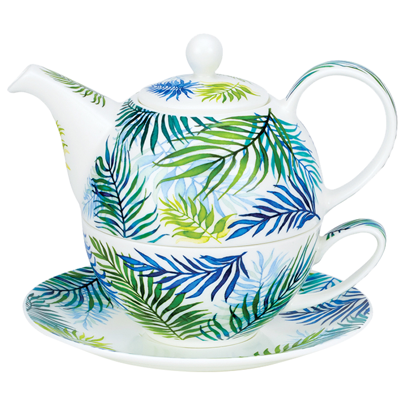 丹儂（DUNOON）英國骨瓷子母壺英式下午茶茶具套裝 輕奢骨瓷大茶杯茶壺禮盒裝子 傘尾葵·一壺一杯