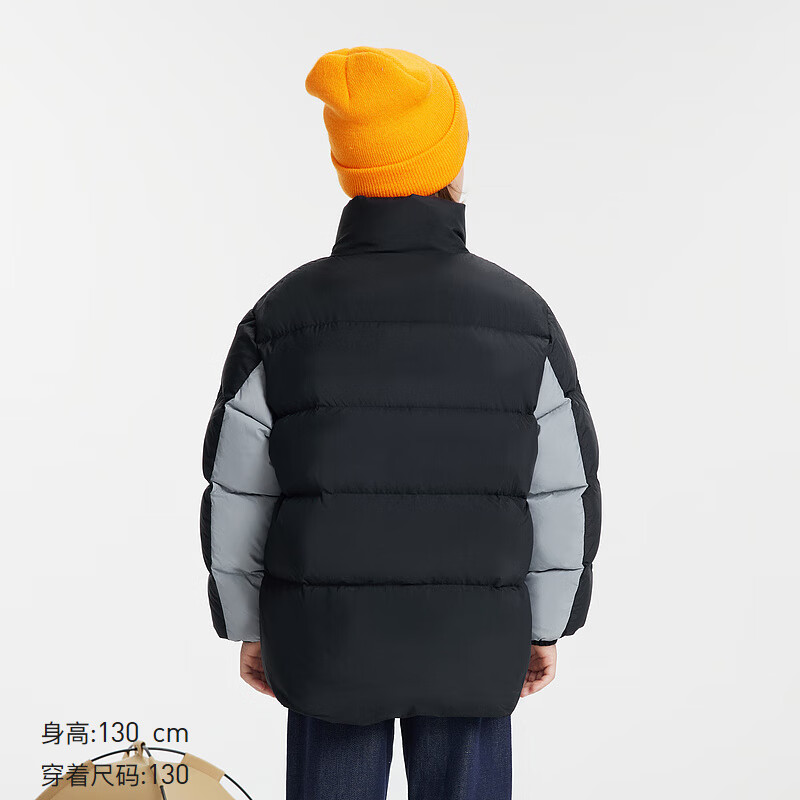 MQD童装三防抗菌绒儿童立领羽绒服冬男童女童羽绒外套 黑色 130 (L)