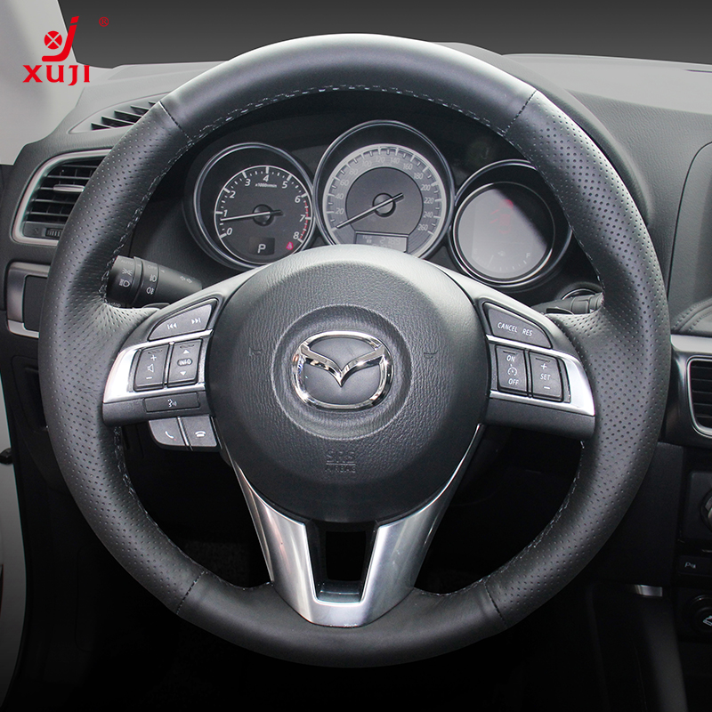 徐记方向盘套适用马自达3 昂克赛拉CX-4阿特兹CX-50 CX-8手缝真皮EZ-6 黑皮侧孔-黑线 马自达所有车型可购买