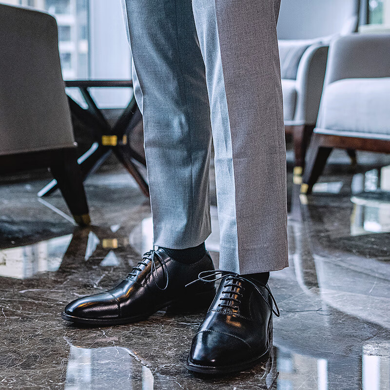 弓长梦男鞋牛津鞋男夏季三接头商务正装皮鞋复古擦色手工鞋固特异耐磨