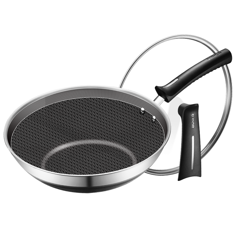苏泊尔（SUPOR）炒锅316不锈钢防粘锅炒菜锅少油烟家用不易粘锅燃气电磁炉通用 蜂窝双面屏 32cm