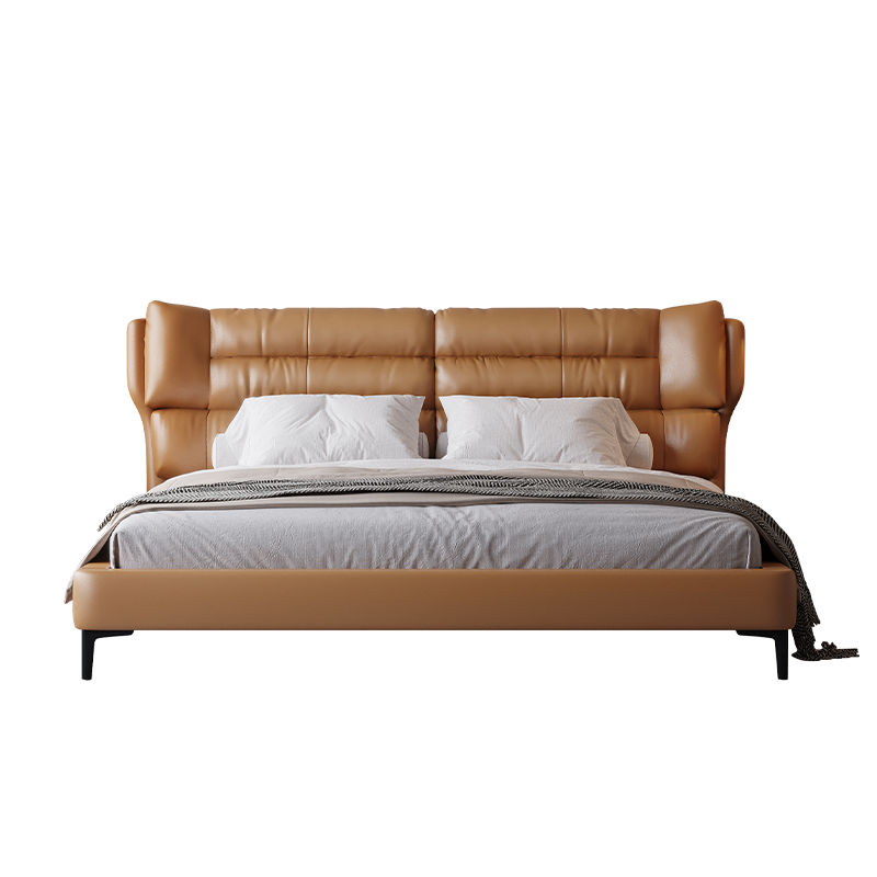 优凡木品 床 意式极简真皮床现代简约轻奢床主卧床2022年新款软包床双人床婚床 【纳帕皮】单床 1500*2000-支架床