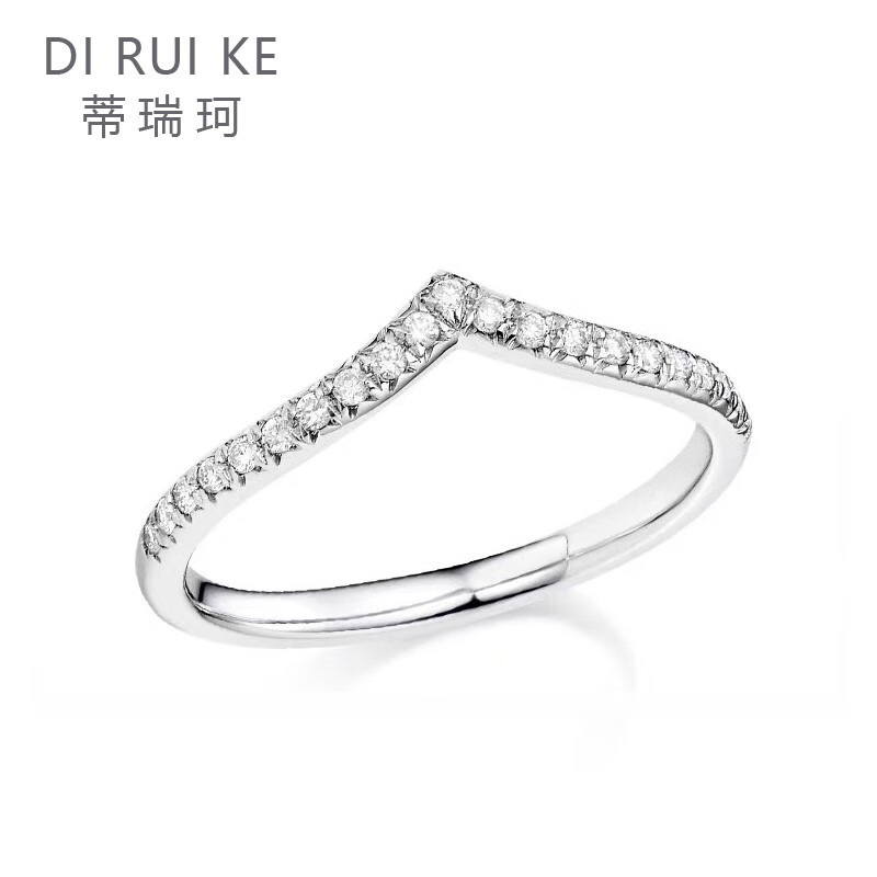 蒂瑞珂莫桑石v排戒银戒指女叠戴简约百搭结婚订婚送女友送老婆首饰