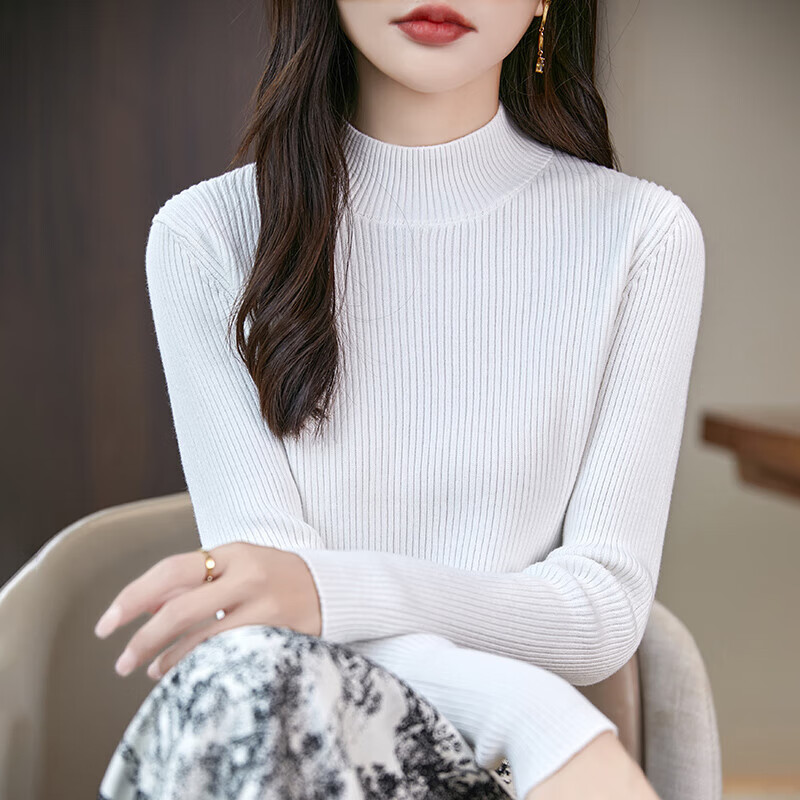 香影芬2025秋冬新款半高领棉线针织毛衣女修身内搭洋气打底衫女百搭上衣 米杏色 M (建议95-105斤)
