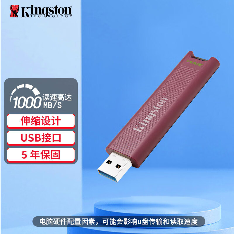 金士顿（Kingston） DTMAX 固态U盘USB3.2移动固态高速传输大容量闪存优盘 256GB (USB接口 读1000MB/s)