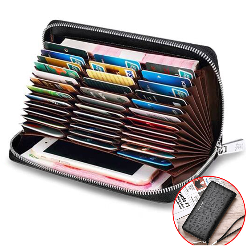 WILLIAMPOLO英皇保罗鳄鱼纹风琴卡包牛皮防盗刷手包35卡多功能手机长款钱包 黑色B款(36卡位) 配专柜礼盒