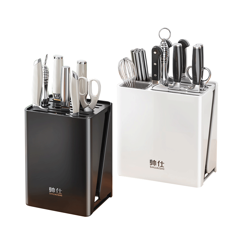 帥仕（shuaishi）筷子筒筷子籠勺子收納盒廚房收納置物架壁掛式瀝水防霉筷子盒桶 厚實用料-黑【臺面/壁掛兩用】可拆卸接水盤