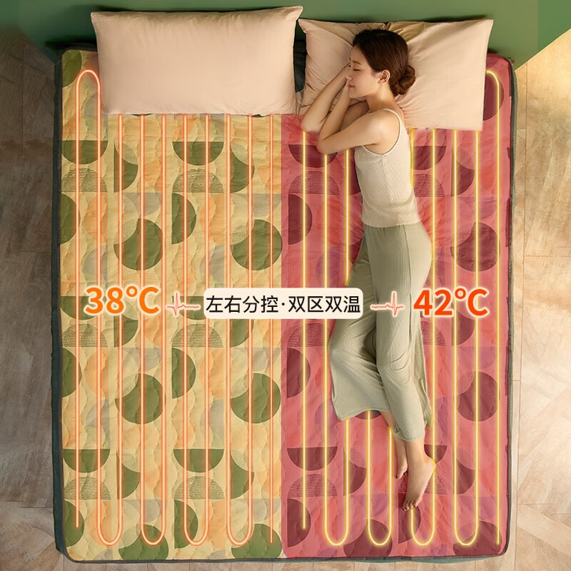 昕科电热毯单双人电褥子双控调温学生床安全家用多功能可水洗恒温定时 撞色圆饼【180*150cm双温双控】