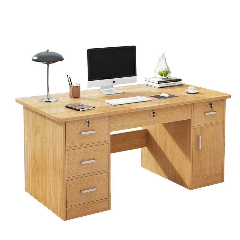 悦美妙台式电脑桌家用抽屉书桌现代简约办公学习桌带锁写字桌子 【主机款四抽】深胡桃色140CM