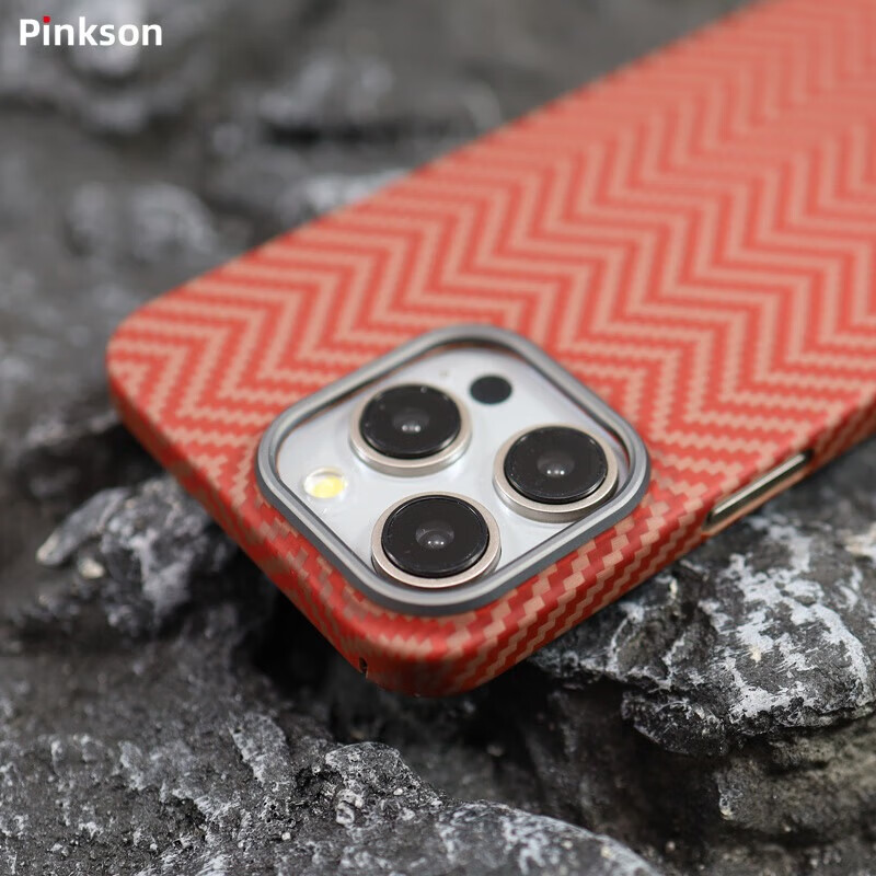 Pinkson轻薄苹果手机壳凯夫拉芳纶纤维碳纤维纹保护套超薄全包磨砂硬壳商务新男女配件防指纹散热防摔高档 【玛瑙红-保护圈款】1500D芳纶 【iPhone15 Pro Max】