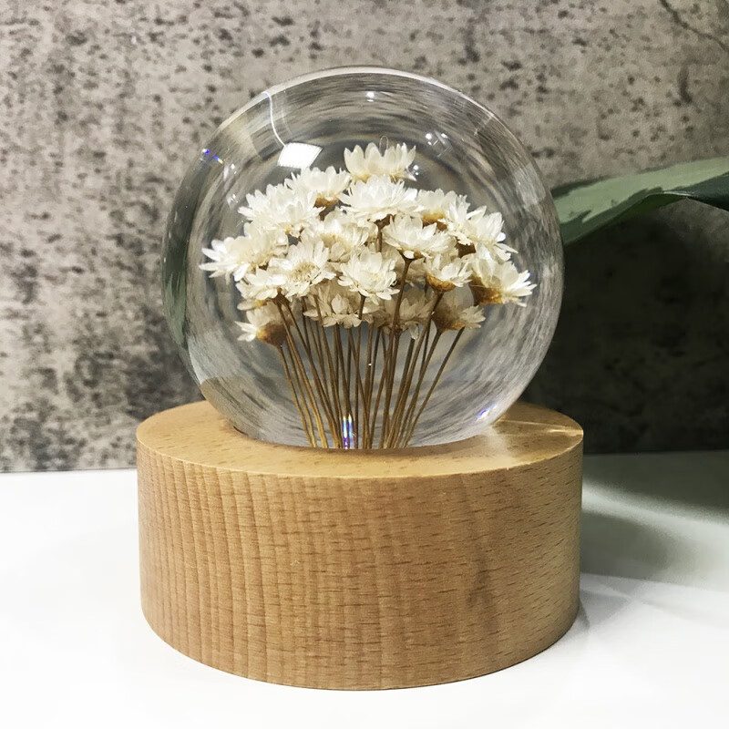 水晶球小星花永生花工艺品树脂摆件情人生日i 8cm球【珍藏版】白色